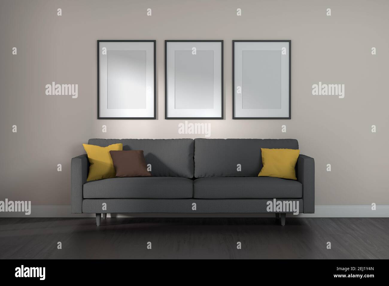 Cornice mockup con sfondo interno minimo del soggiorno. rendering 3d. Foto Stock