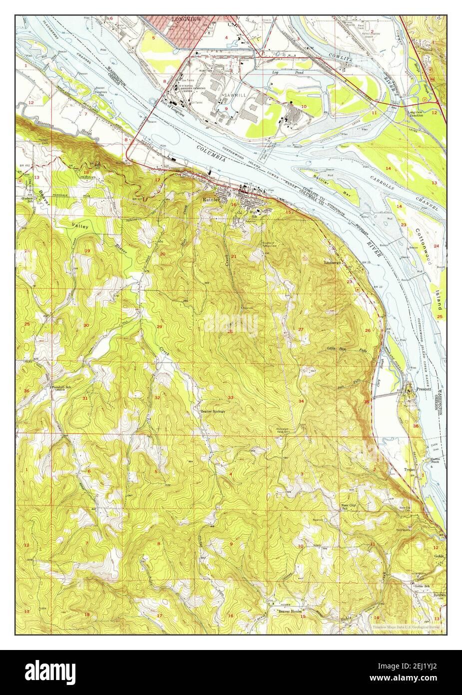 Rainier, Oregon, mappa 1953, 1:24000, Stati Uniti d'America da Timeless Maps, dati U.S. Geological Survey Foto Stock