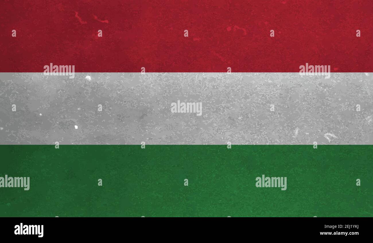 Bandiera Ungheria. Colpo di pennello grunge con bandiera ungherese isolata in grigio. Stile disegno acquerello e grunge texture.Illustrazione vettoriale. Illustrazione Vettoriale