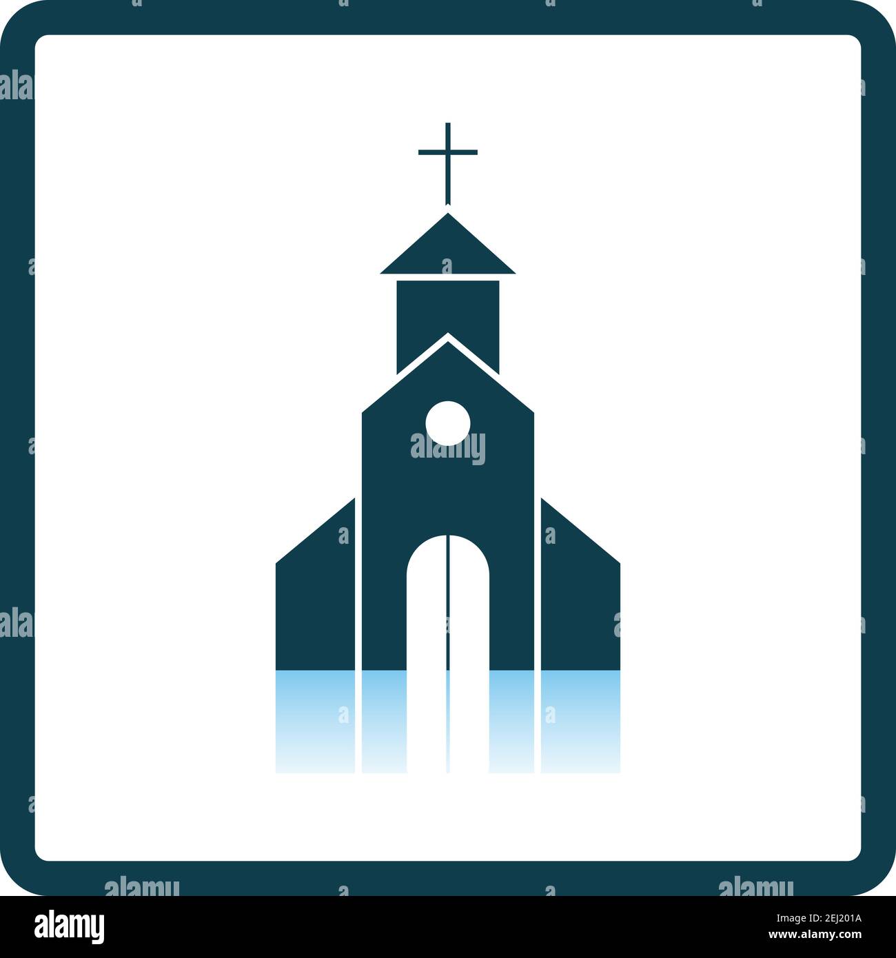 Icona della Chiesa. Design a riflessione con ombreggiatura quadrata. Illustrazione vettoriale. Illustrazione Vettoriale