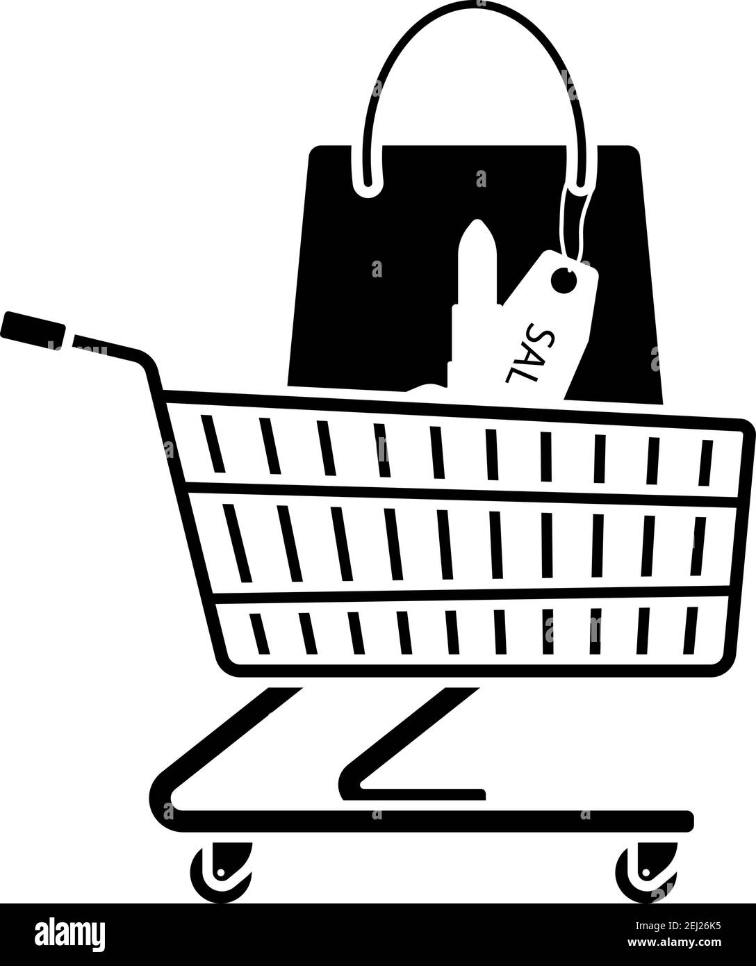 Carrello con icona sacchetto di cosmetici. Design stencil nero. Illustrazione vettoriale. Illustrazione Vettoriale