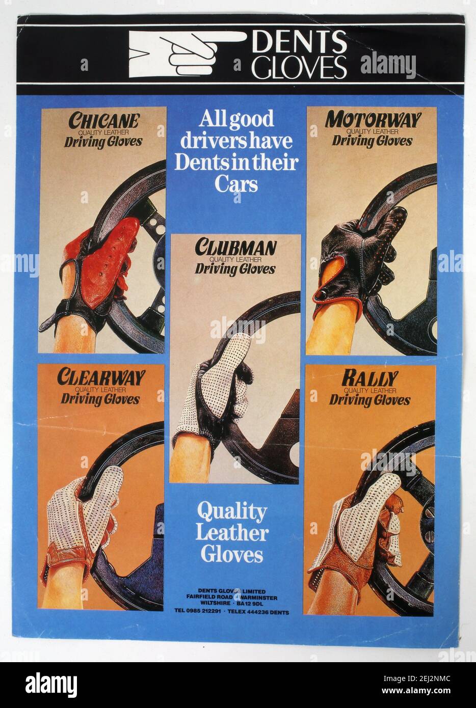 Dents produttore di guanti e accessori.Rivista vintage pubblicità per Guanti guida. Regno Unito ,Warminster. Foto Stock