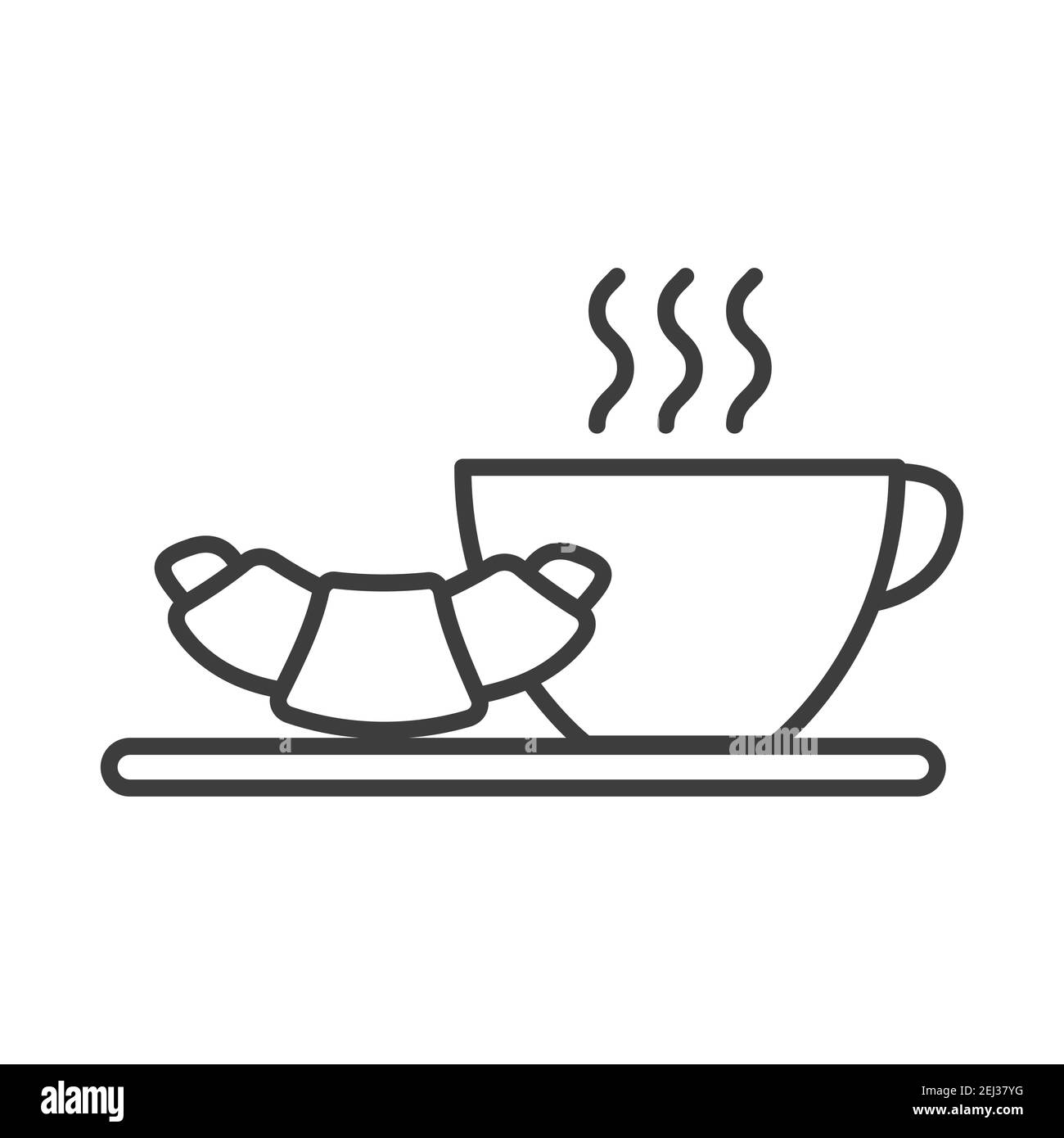 Tazza di tè caldo, caffè e croissant. Semplice icona del cibo in stile trendy isolato su sfondo bianco per applicazioni web e concetto mobile. Rapporto di illuminazione vettoriale Illustrazione Vettoriale