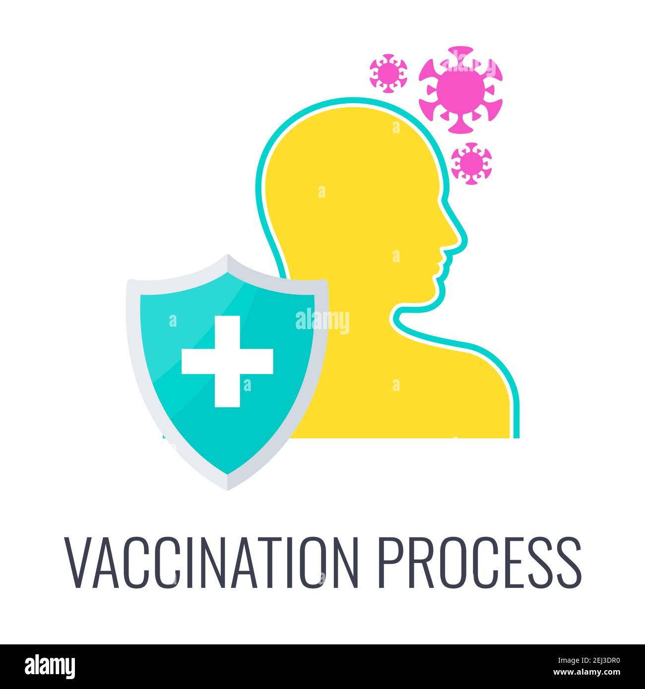 Icona del processo di vaccinazione. Rafforzare e proteggere il sistema immunitario. Illustrazione Vettoriale