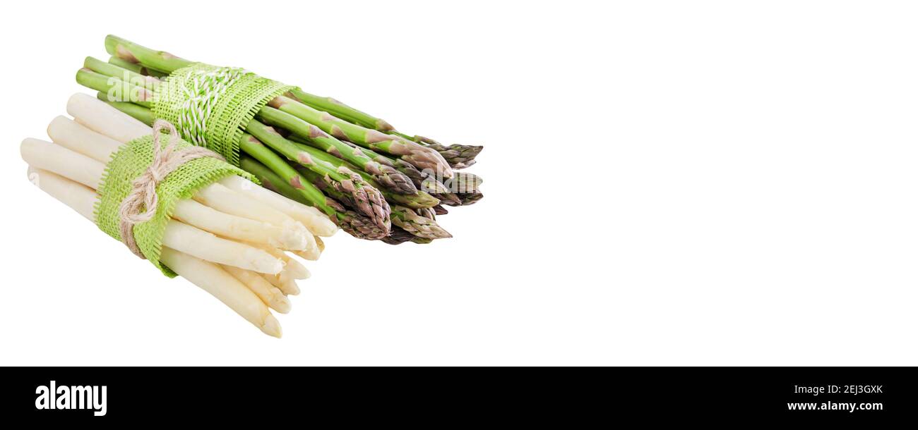 Weißer und Grüner Spartel Asparagus genunden mit grünem Band und spazio di copia Foto Stock