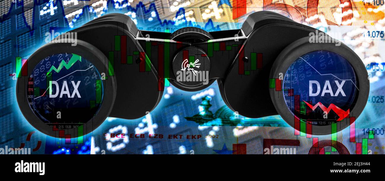 Börse DAX Fernglas Konzept symbolisch Banner Foto Stock