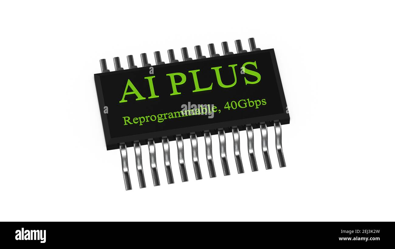 Il rendering 3d di ai PLUS con Digital Brain sta imparando ad elaborare i big data, le informazioni di analisi Foto Stock