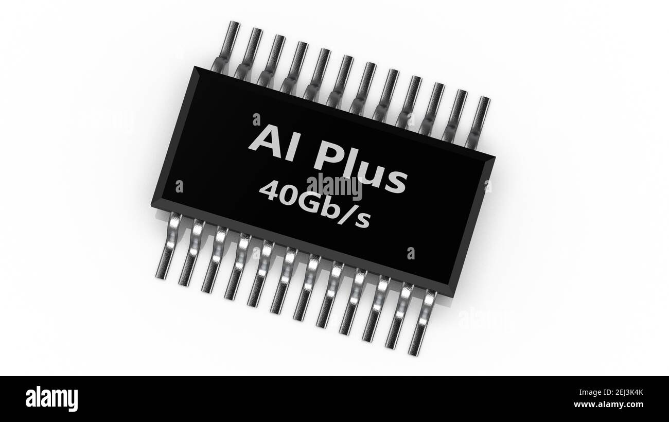 Il rendering 3d di ai PLUS con Digital Brain sta imparando ad elaborare i big data, le informazioni di analisi Foto Stock