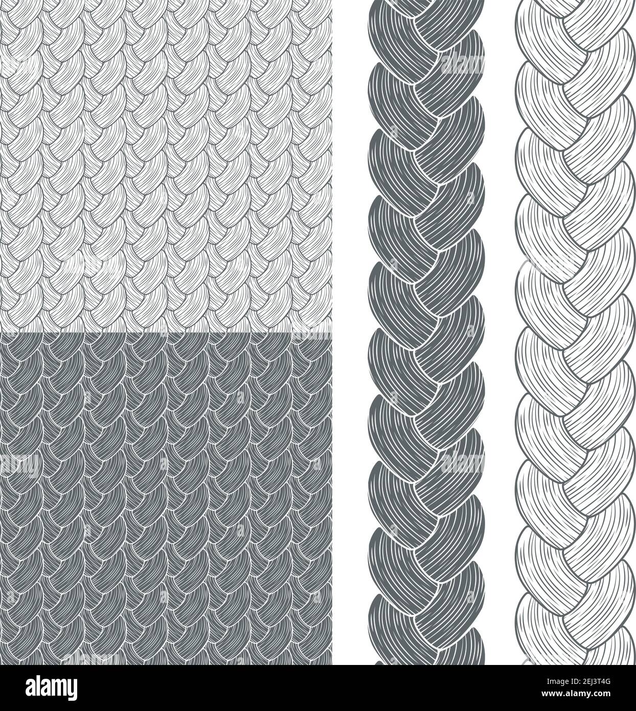 Serie vettoriale di pattern senza giunture con pigtail. Illustrazione Vettoriale
