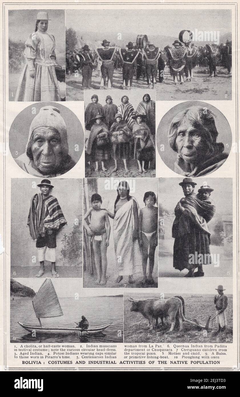 Bolivia - costumi e attività industriali della popolazione nativa del 1900. Foto Stock