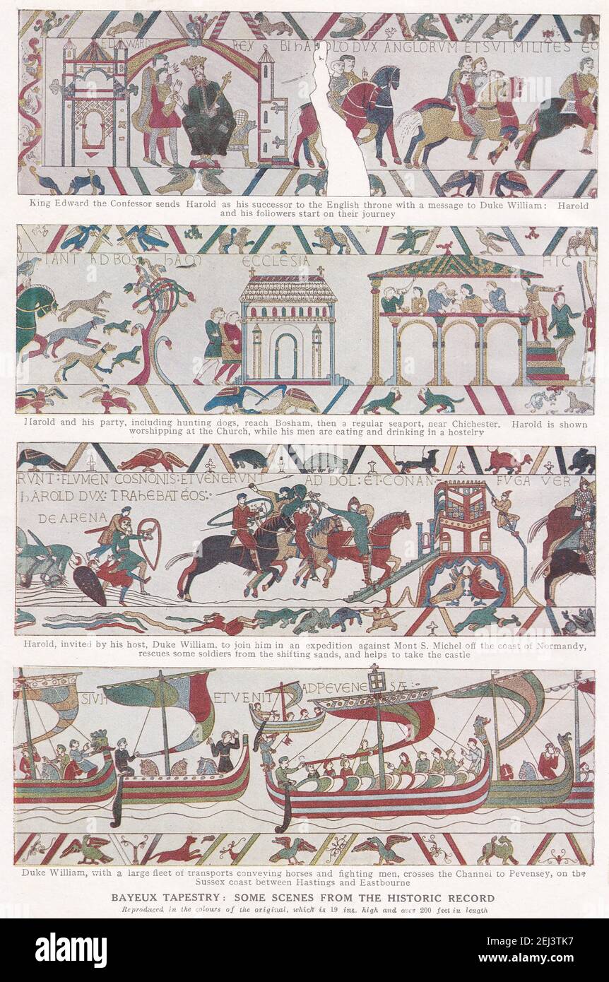 Arazzo di Bayeux - alcune scene dal record storico. Foto Stock