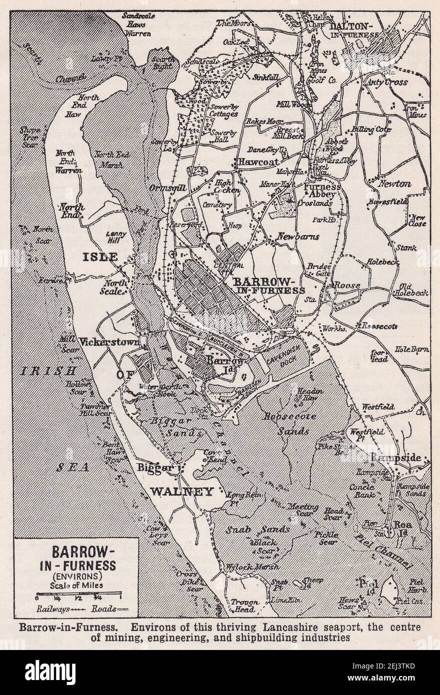 Mappa d'epoca di Barrow-in-Furness (dintorni) 1940. Foto Stock