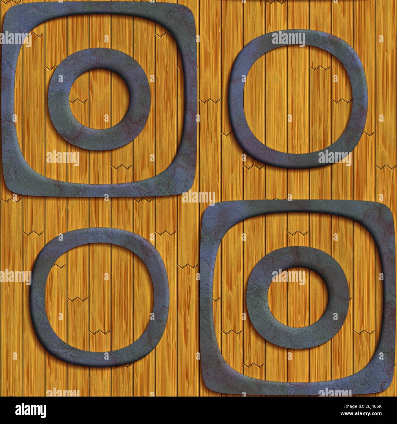 Rendering 3D di piastrelle di fondo senza cuciture in plastica con goffratura metallica elemento su base in legno Foto Stock