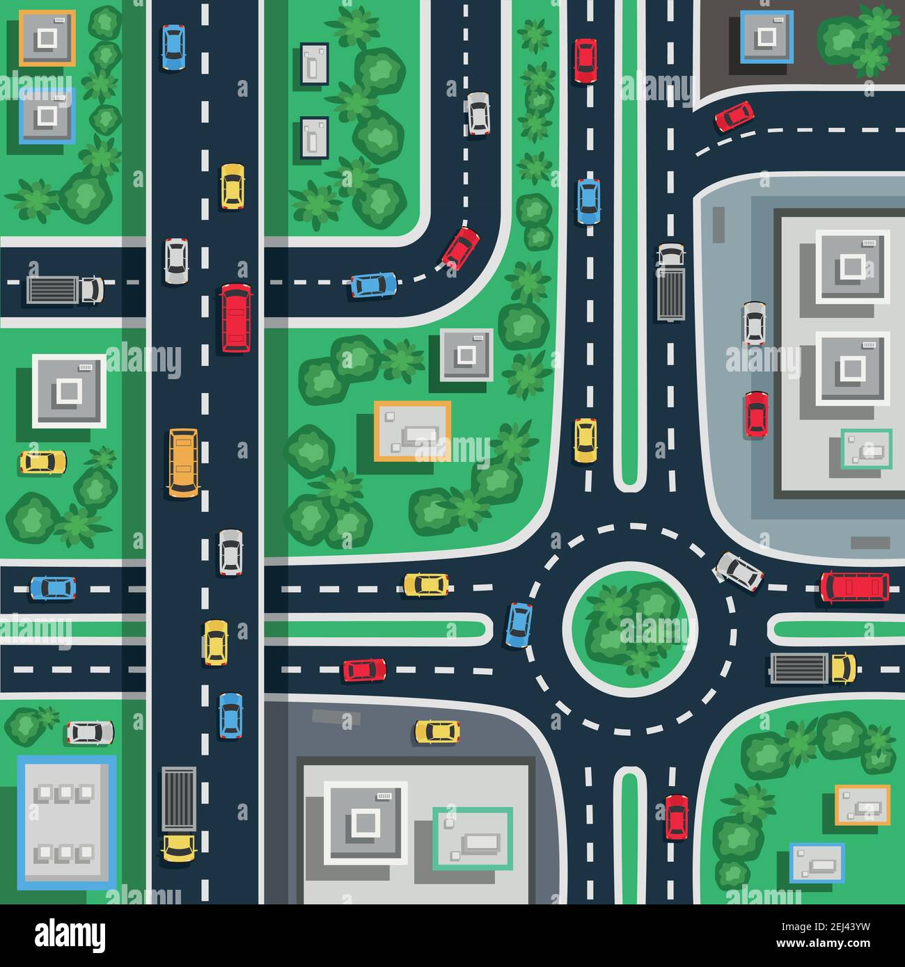 Traffico città strade incroci vista dall'alto piano poster mappa illustrazione vettoriale del tappetino del pavimento del bambino del bambino del dettaglio Illustrazione Vettoriale