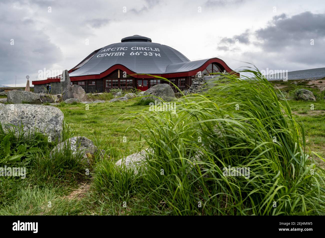 Centro visitatori, Centro del Circolo polare Artico, presso il Circolo polare Artico, Saltfjellet, Rana, Nordland, Norvegia Foto Stock