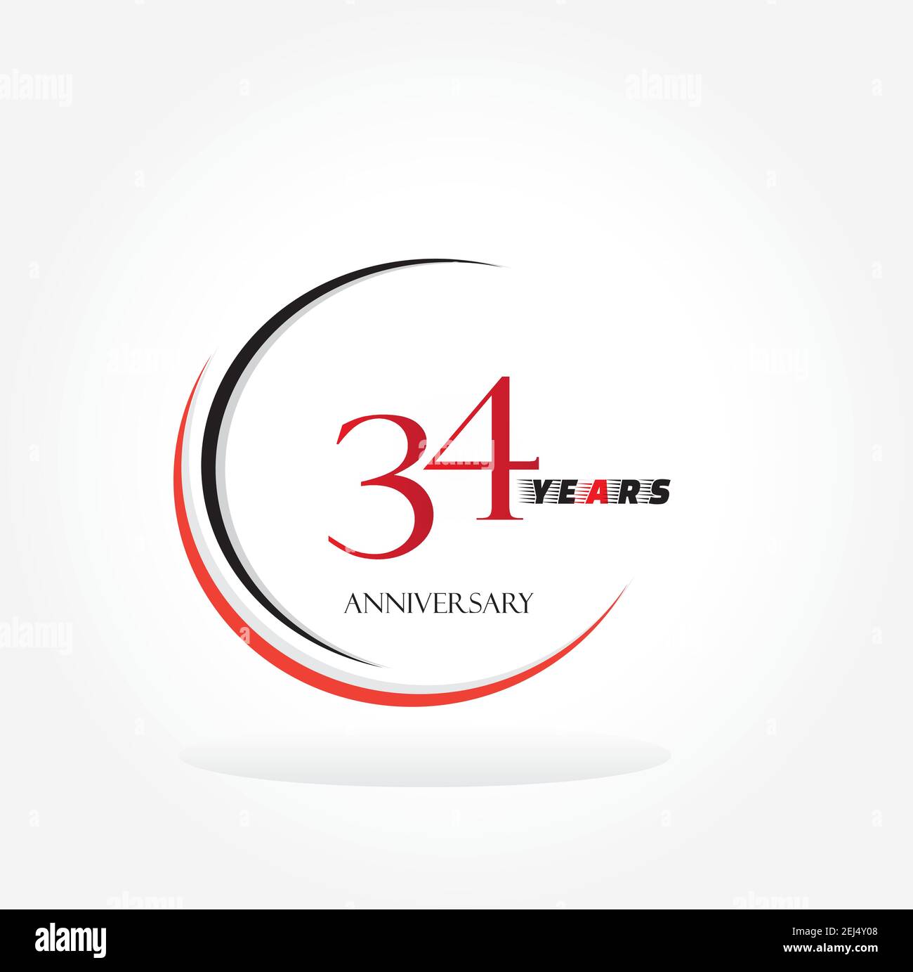 34 anni di anniversario logotipo collegato con colore rosso isolato su sfondo bianco per l'evento di celebrazione aziendale Illustrazione Vettoriale