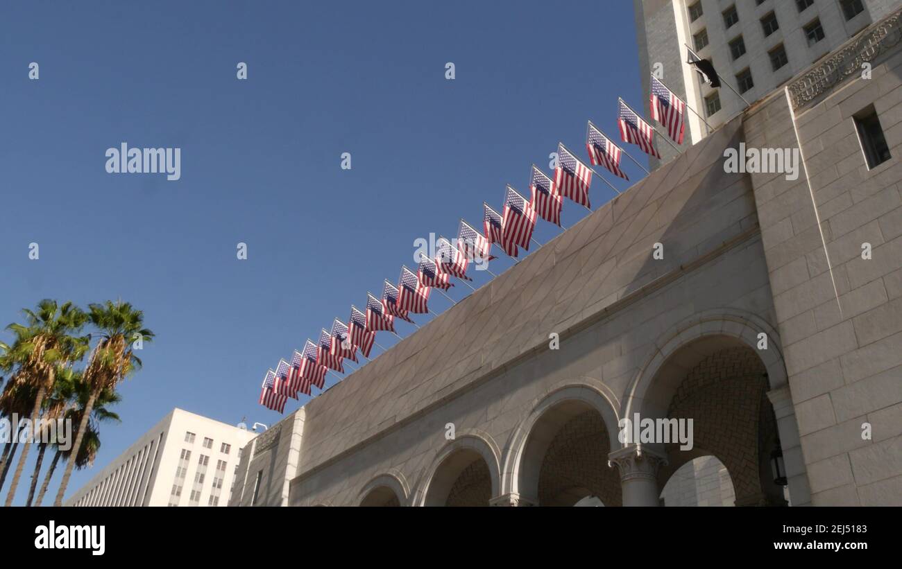 LOS ANGELES, CALIFORNIA, Stati Uniti d'America - 30 OTT 2019: Esterno dell'edificio alto del Municipio nel Grand Park. L'ufficio del sindaco in centro. Centro civico municipale, fe Foto Stock