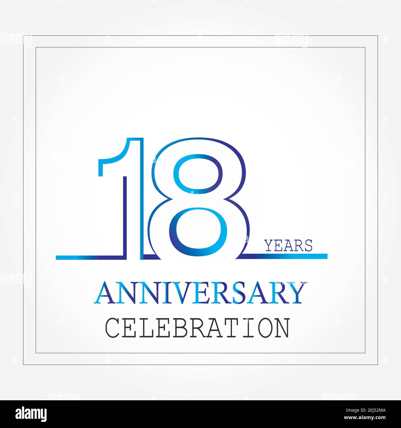 logotipo di 18 anni di anniversario con linea singola di colore bianco blu per festeggiare Illustrazione Vettoriale