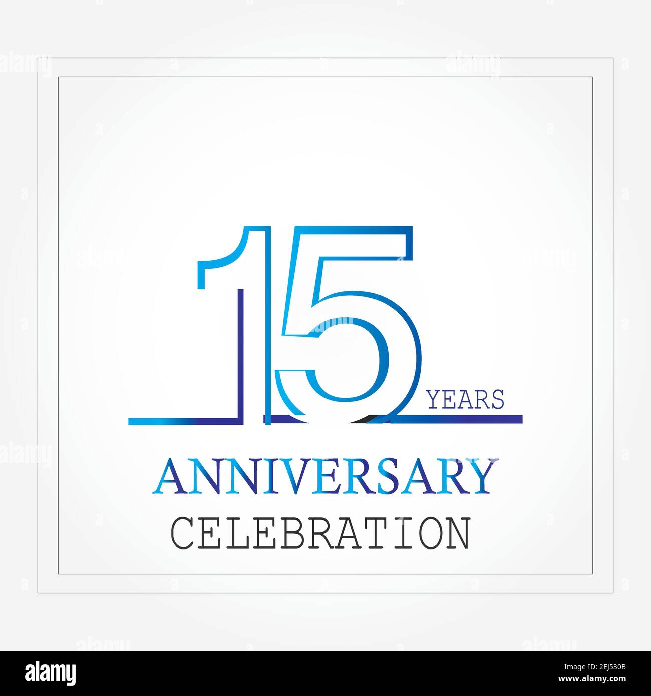 logotipo di 15 anni di anniversario con linea singola di colore bianco blu per festeggiare Illustrazione Vettoriale