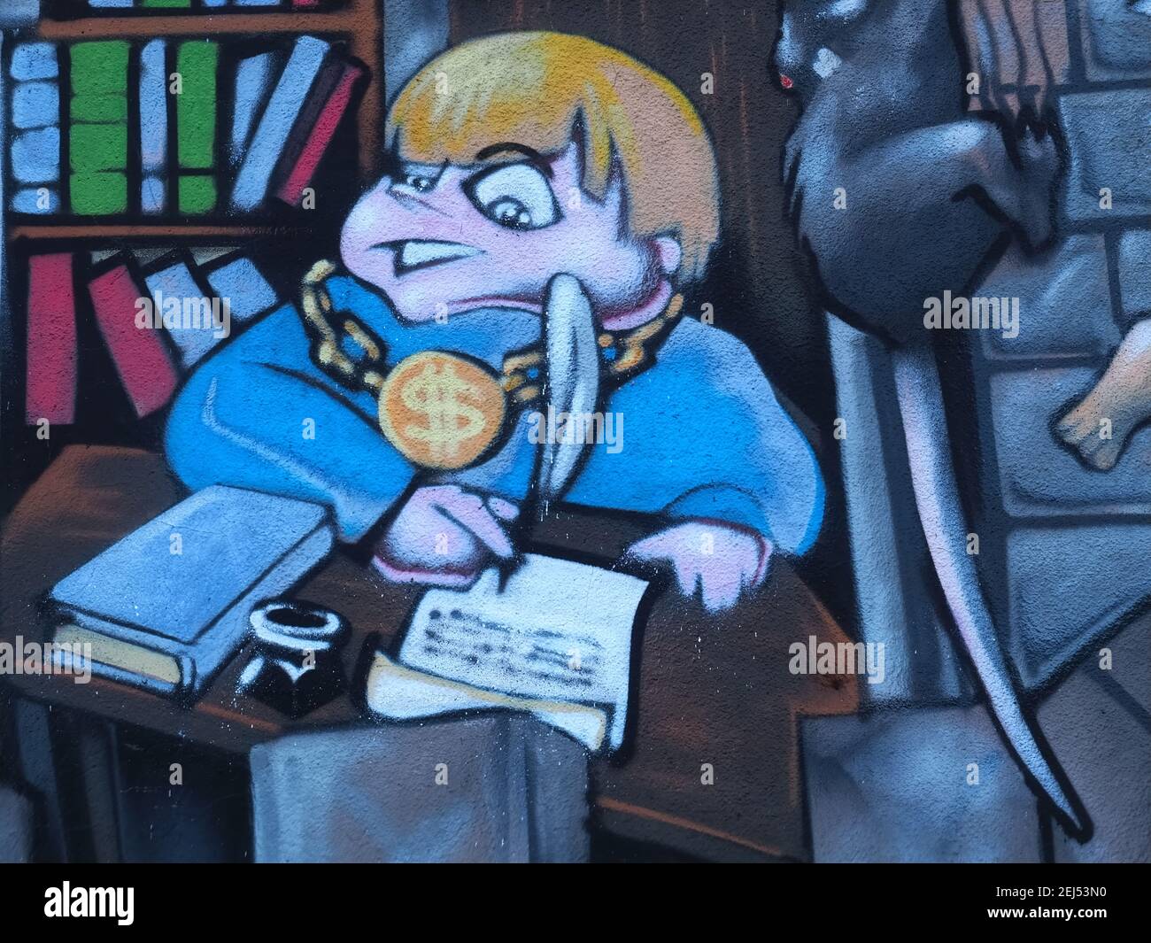 Arte di strada a Duesseldorf - Graffiti di un bambino imparare per la scuola Foto Stock