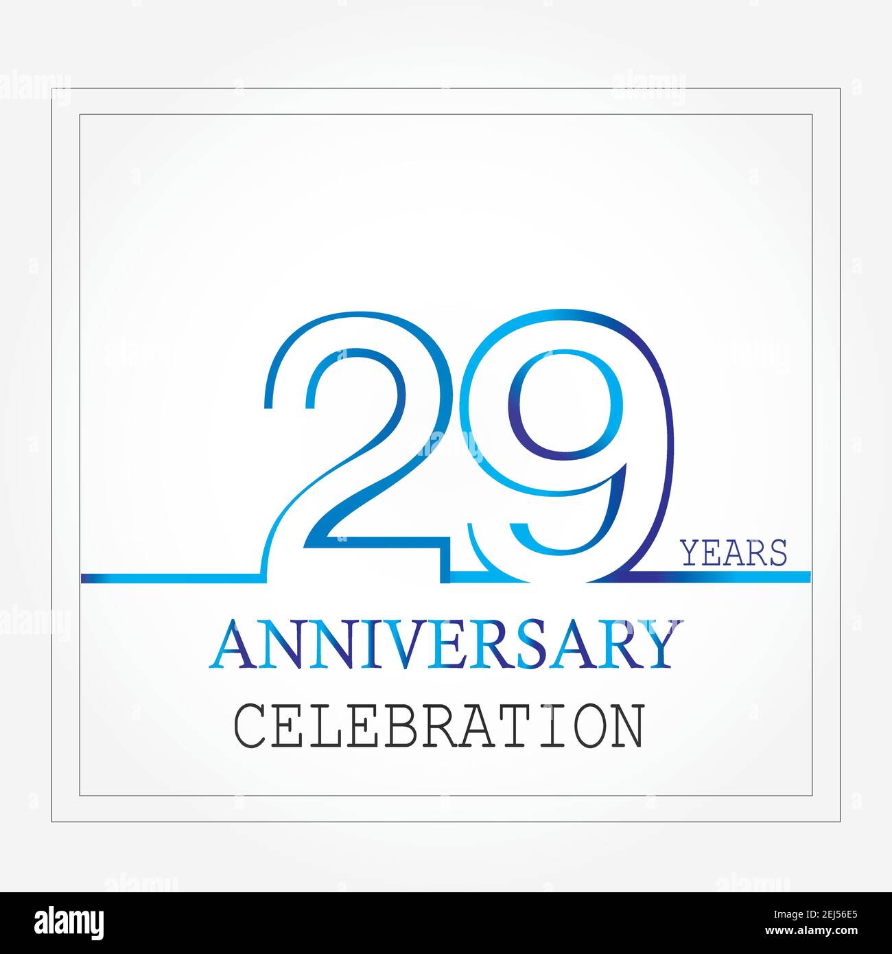 logotipo di 29 anni di anniversario con linea singola di colore bianco blu per festeggiare Illustrazione Vettoriale