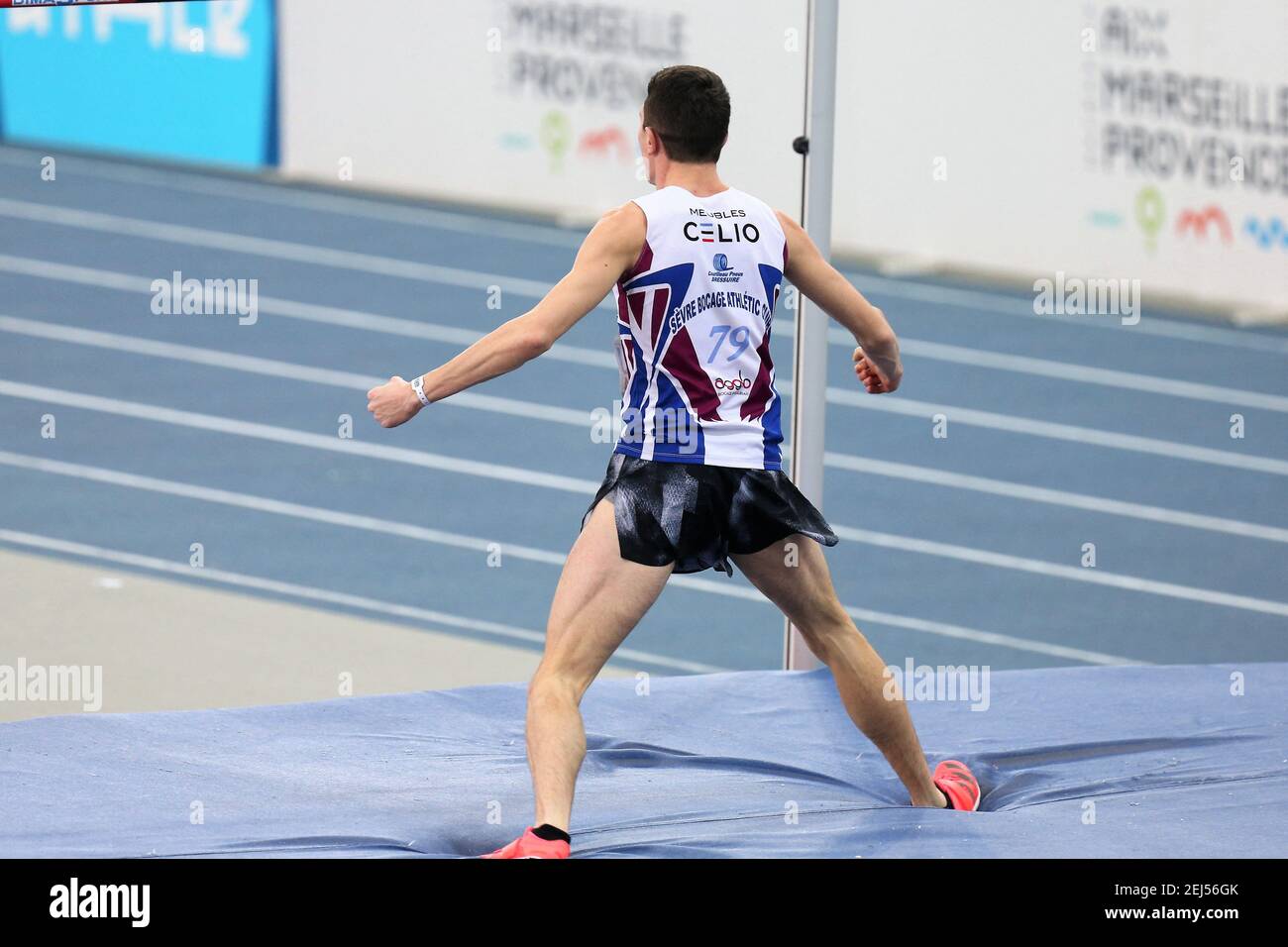 MICHEAU Sebastien di Sevre Bocage AC poi finale High Jump durante i Campionati francesi di Atletica Indoor 2021 il 20 febbraio 2021 allo Stadio Miramas Metropole di Miramas, Francia - Foto Laurent Lairys / ABACAPRESS.COM Foto Stock