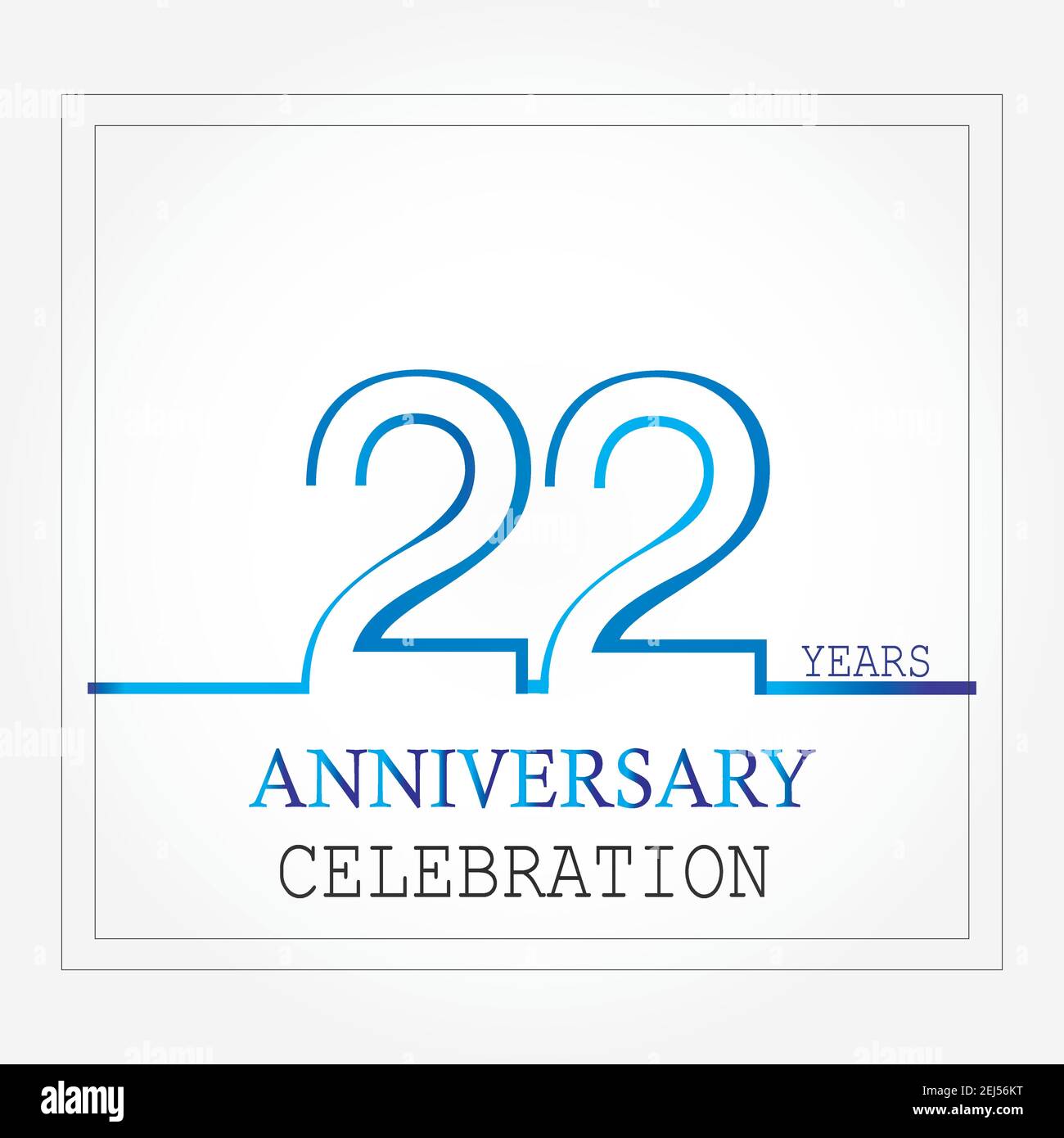 logotipo di 22 anni di anniversario con linea singola di colore bianco blu per festeggiare Illustrazione Vettoriale