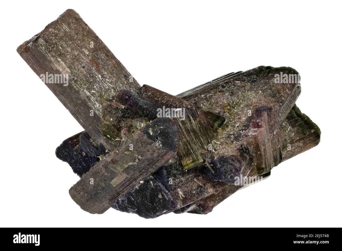 tourmaline dalla miniera di Cruzeiro, Brasile isolato su sfondo bianco Foto Stock