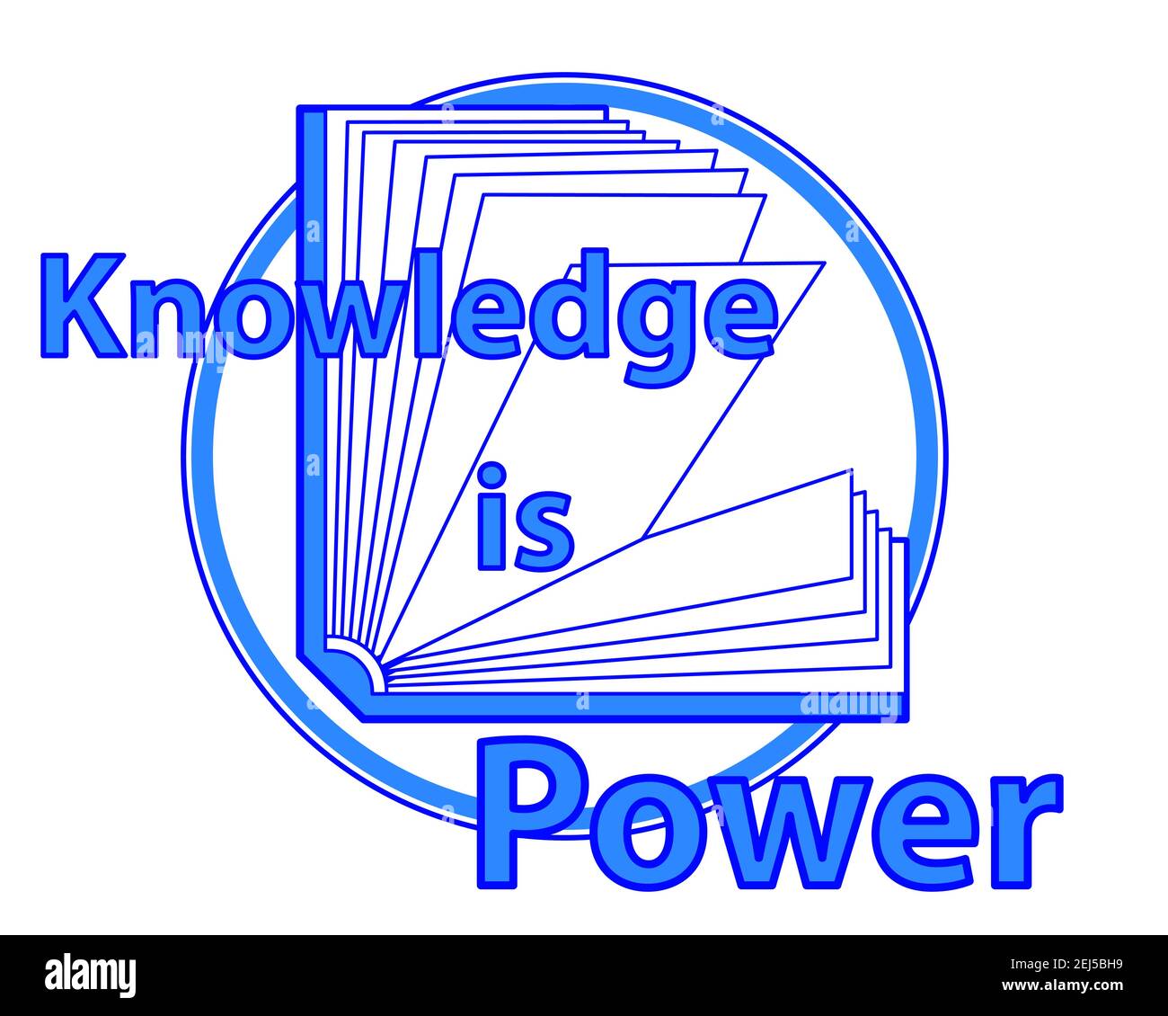 Illustrazione di un libro aperto e iscrizione - la conoscenza è Potenza Illustrazione Vettoriale