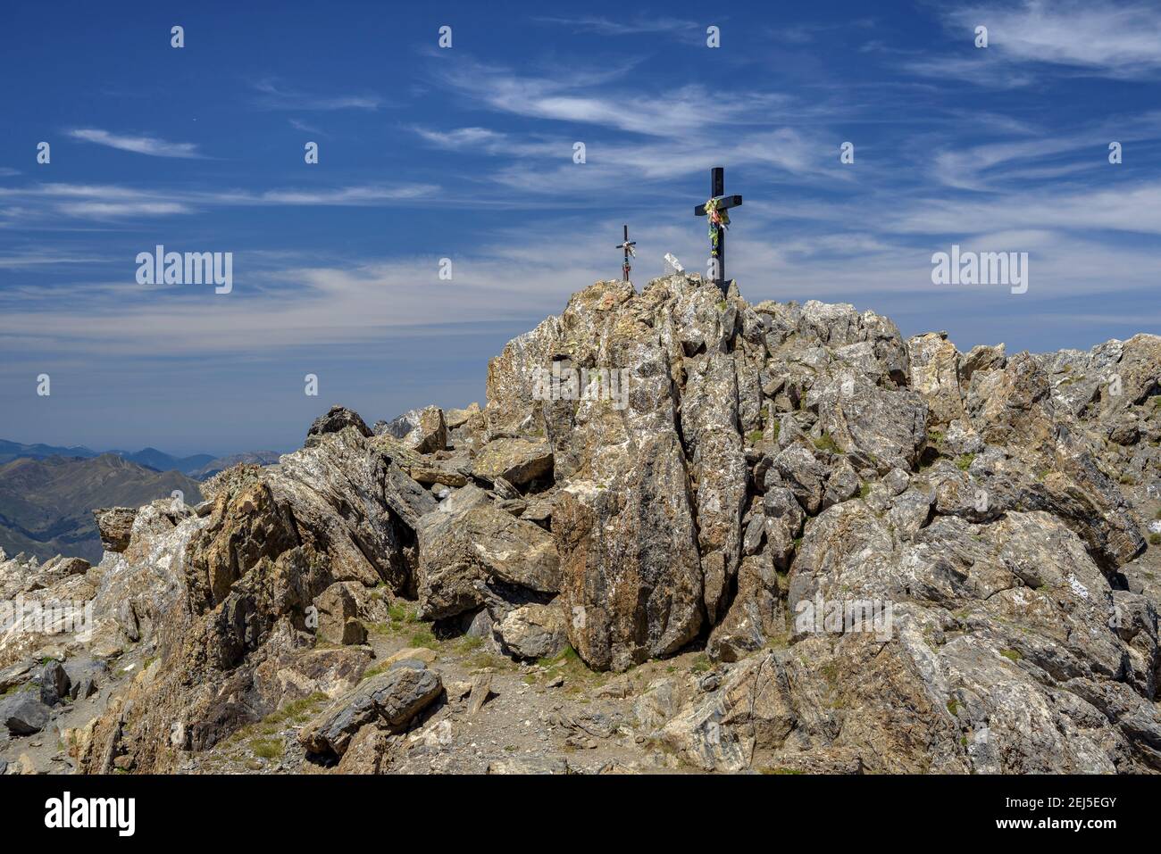 Vertice del Monte Valier (Ariège, Pirenei, Francia) ESP: Cima del Mont Valier (Ariège, Francia) FR: Sommet du Mont Valier (Ariège, Pirenei, Francia) Foto Stock