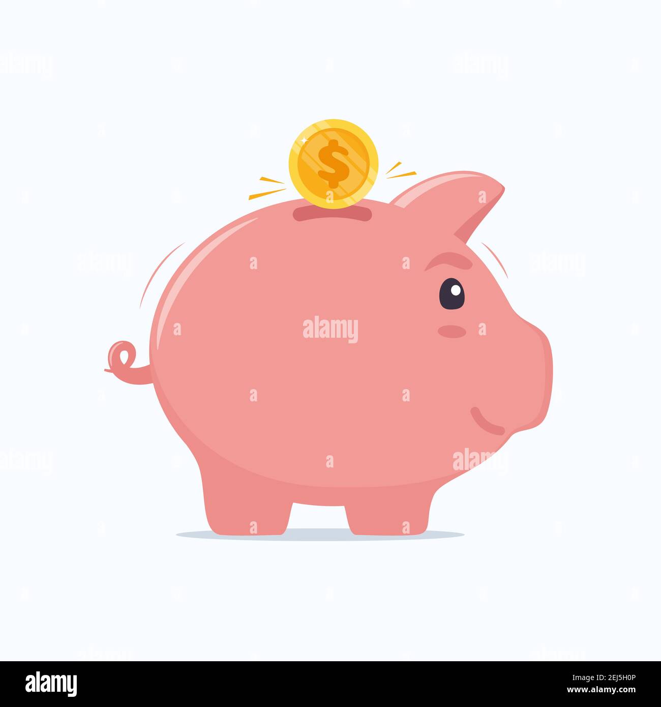 Banca piggy con moneta. Risparmio di denaro, economia, investimenti, servizi bancari o aziendali. Utile, reddito, utile, fondo di bilancio Vector illustrati Illustrazione Vettoriale