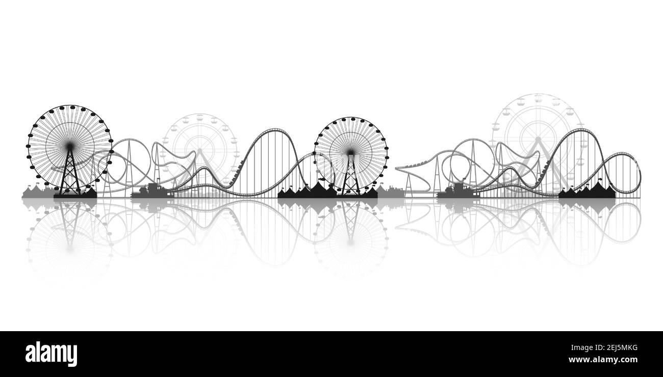 Ruota panoramica. Luna Park carnevale sfondo. Circus Park. Montagne russe. Illustrazione vettoriale. Illustrazione Vettoriale