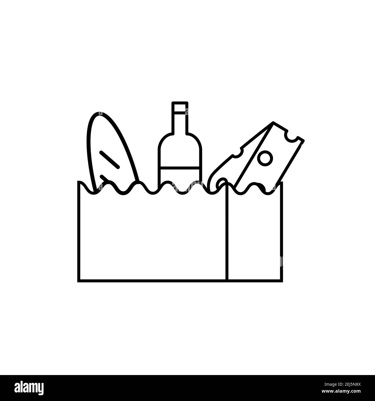 Borsa della spesa. Semplice icona alimentare in stile di linea alla moda isolato su sfondo bianco per applicazioni web e concetti mobili. Illustrazione vettoriale EPS10 Illustrazione Vettoriale