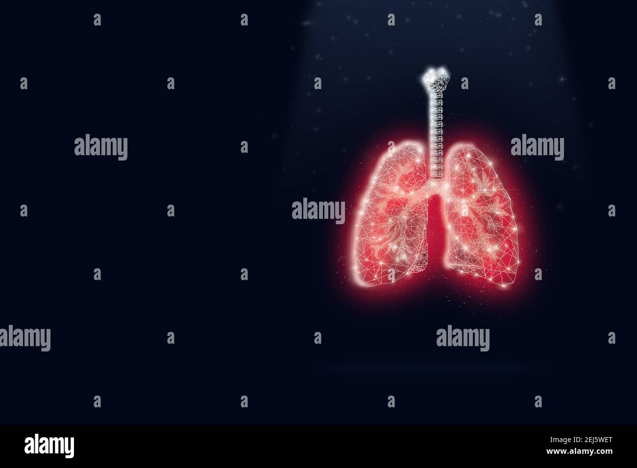 Rosso infetto basso poli polmoni umani su sfondo blu scuro. Struttura a reticolo in polietilene a basso contenuto Foto Stock