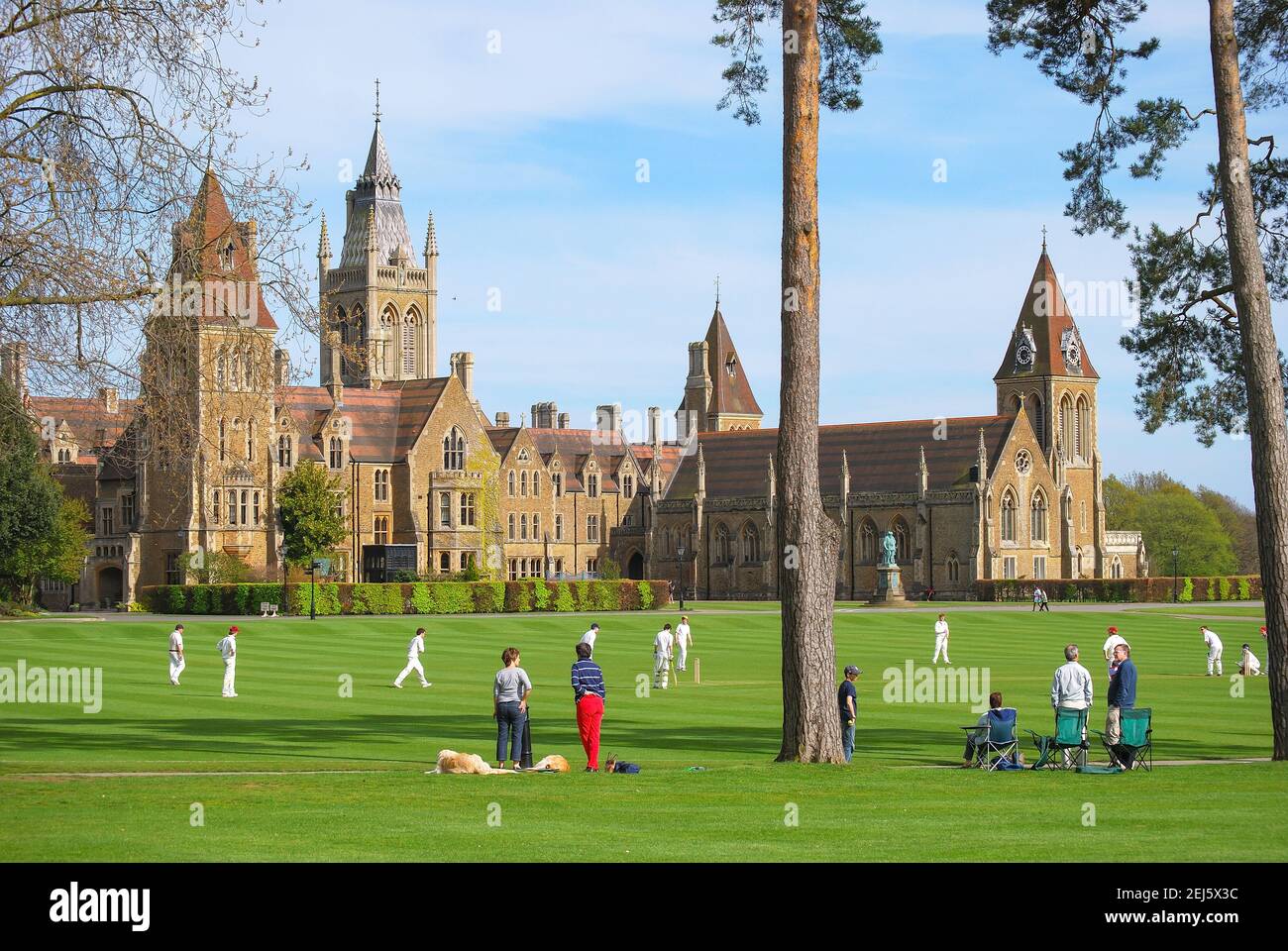 Partita di cricket, Charterhouse, Godalming, Surrey, England, Regno Unito Foto Stock