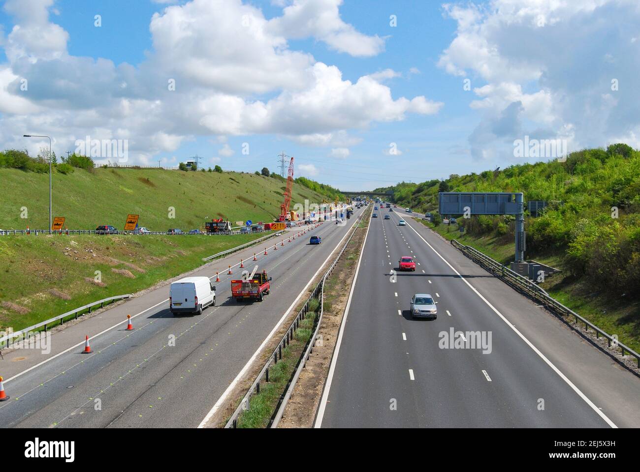 Lavori in corso su M27, Hampshire, Inghilterra, Regno Unito Foto Stock