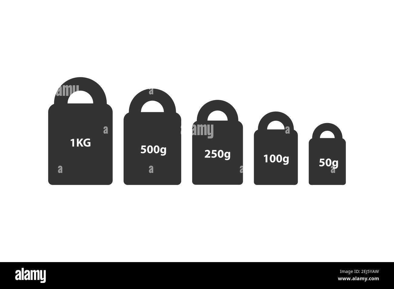 Kg peso massa nero semplice piatto icona set. Vecchia collezione di presse per barbell in design piatto. Silhouette nera isolata su sfondo bianco. Peso pittogramma Illustrazione Vettoriale