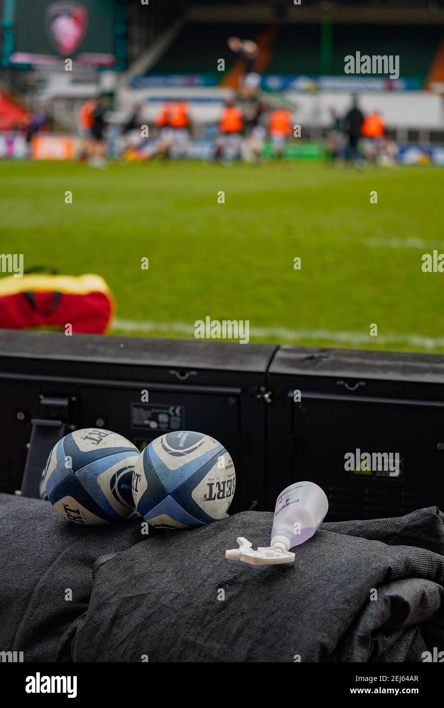 Vista generale dello stadio Mattioli Woods Welford Road durante una partita di rugby Union del Gallagher Premiership Round 10, venerdì 20 febbraio 2021, a Leice Foto Stock