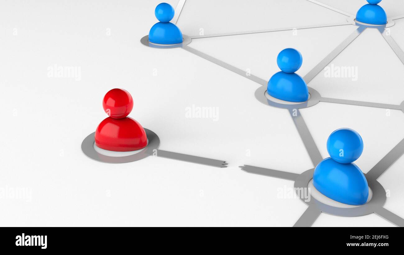 Interrompere la connessione tra le persone. Interruzione dei rapporti, licenziamento in azienda. rendering 3d. Foto Stock