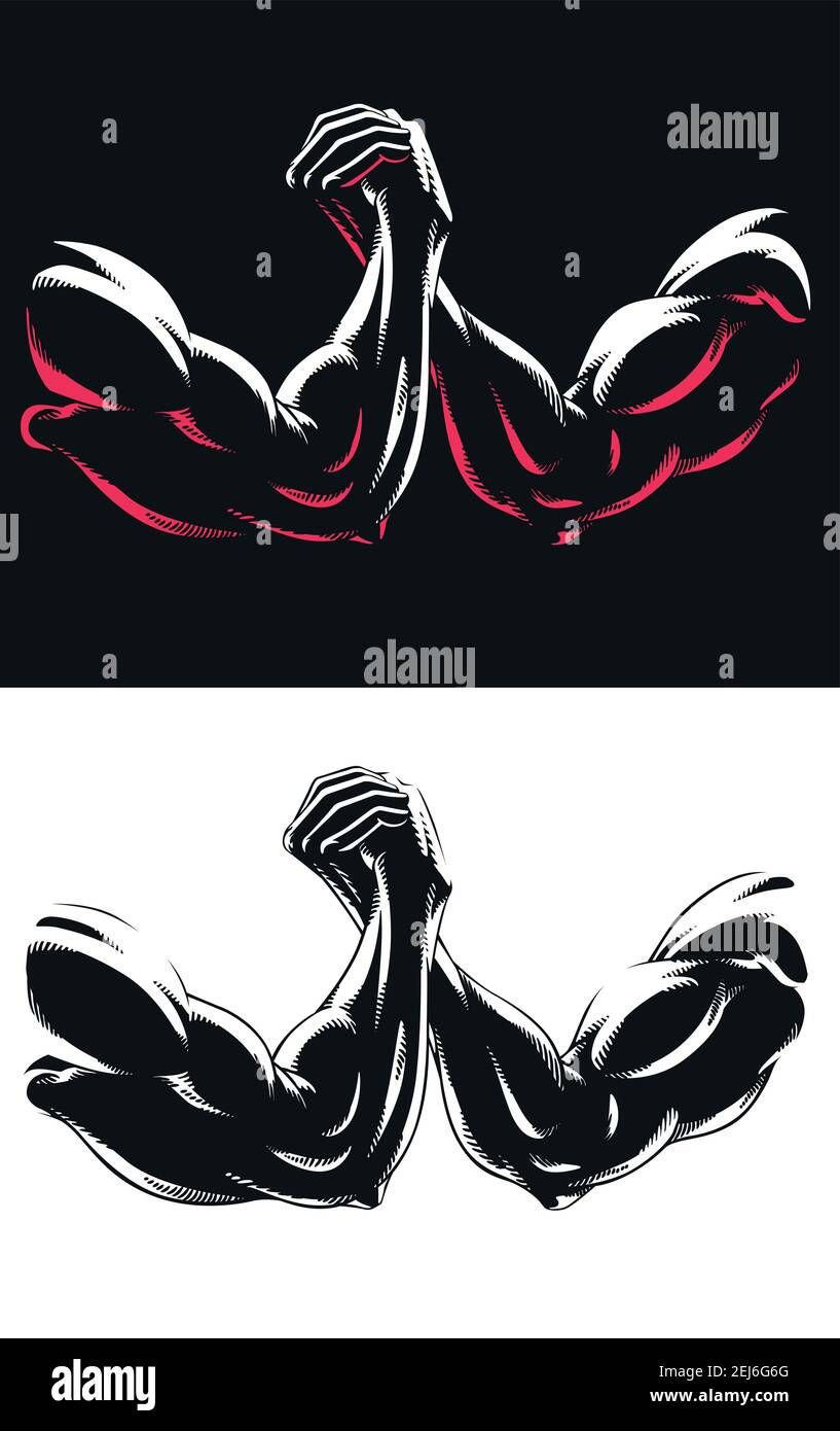 Silhouette braccio muscolare wrestling lotta palestra bodybuilding fitness blocco mano immagine del logo dell'icona vettoriale su sfondo bianco Illustrazione Vettoriale