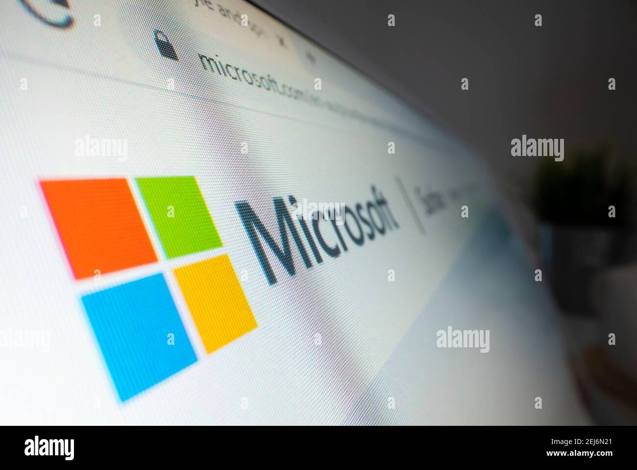 Visualizzazione ravvicinata del logo Microsoft sul proprio sito Web Foto Stock