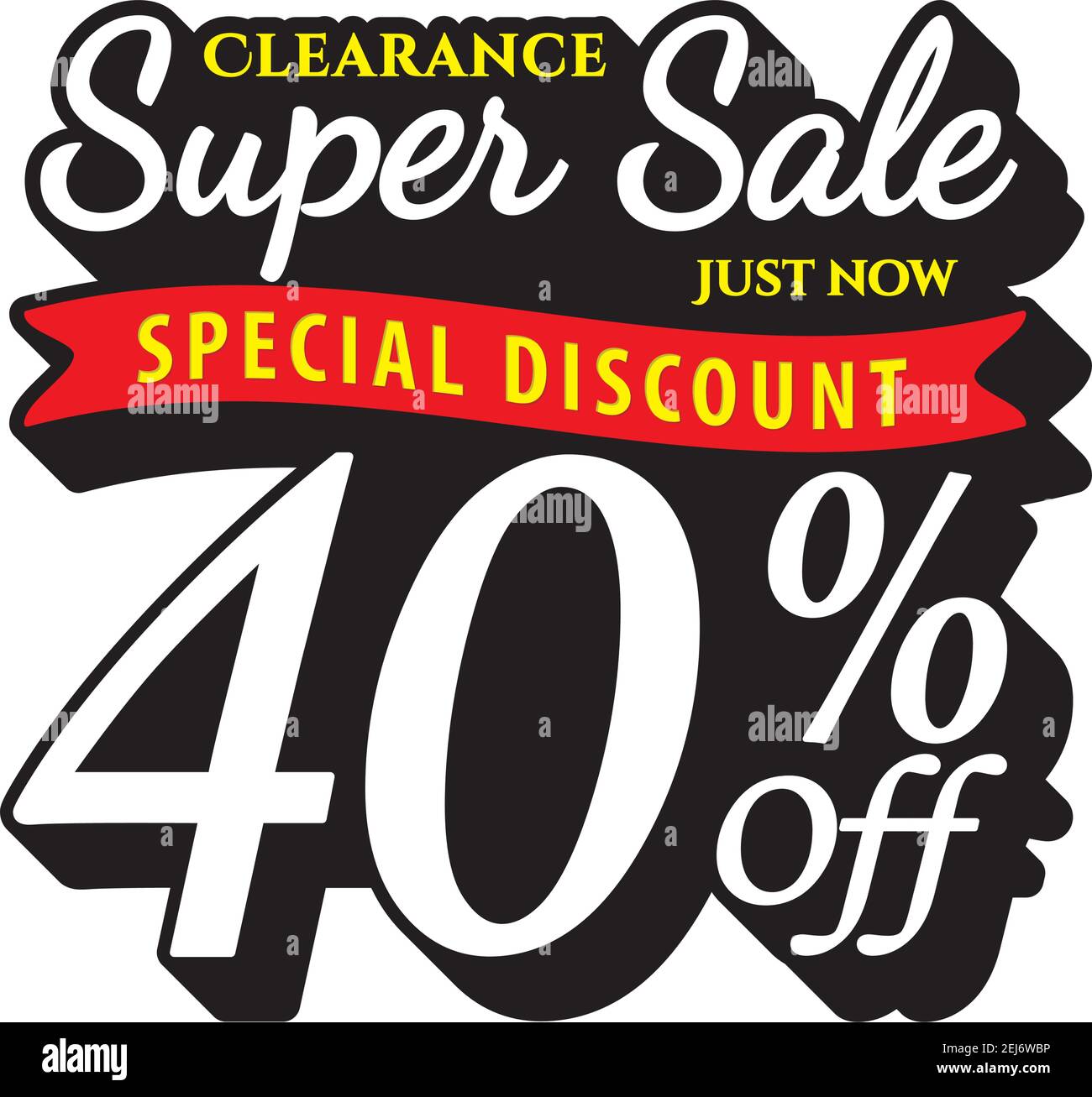 Vol. Super sale 40 per cento titolo di disegno nero vecchio stile di scuola per banner o poster. Concetto di vendita e sconti. Illustrazione vettoriale. Illustrazione Vettoriale