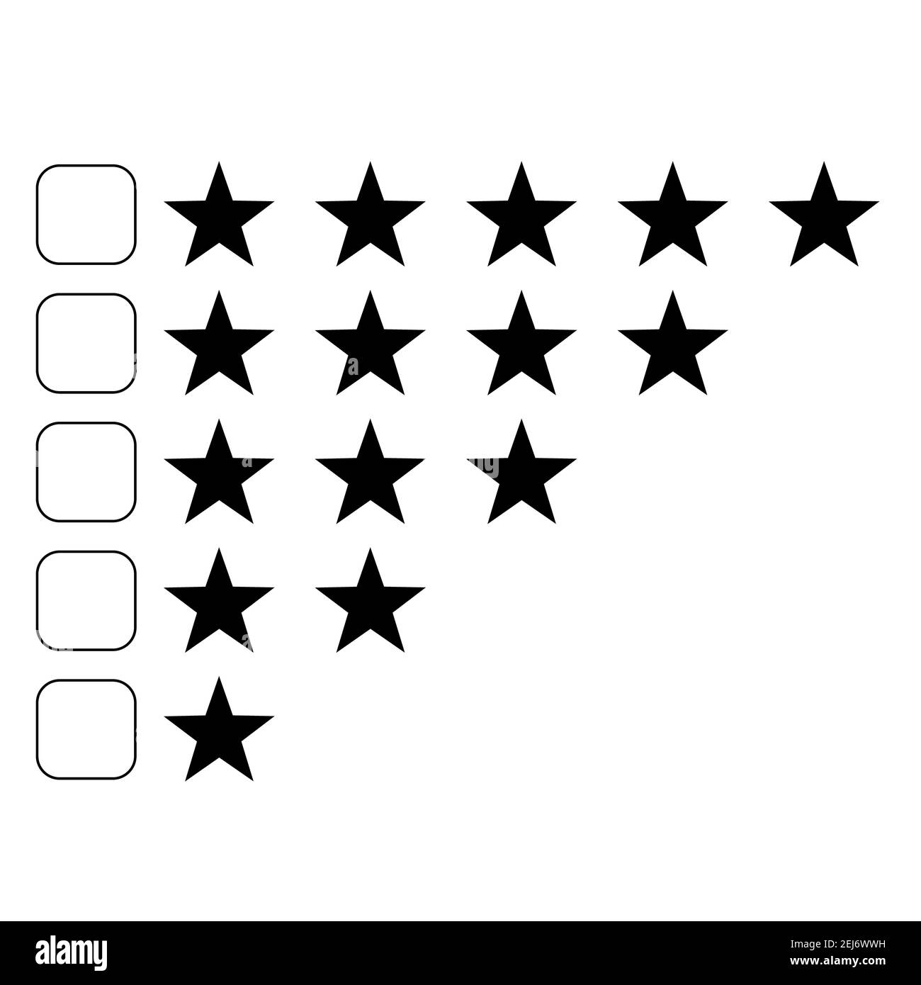 icona delle stelle di revisione su sfondo bianco. segno di revisione a cinque stelle. concetti aziendali. simbolo della stella di valutazione. Foto Stock