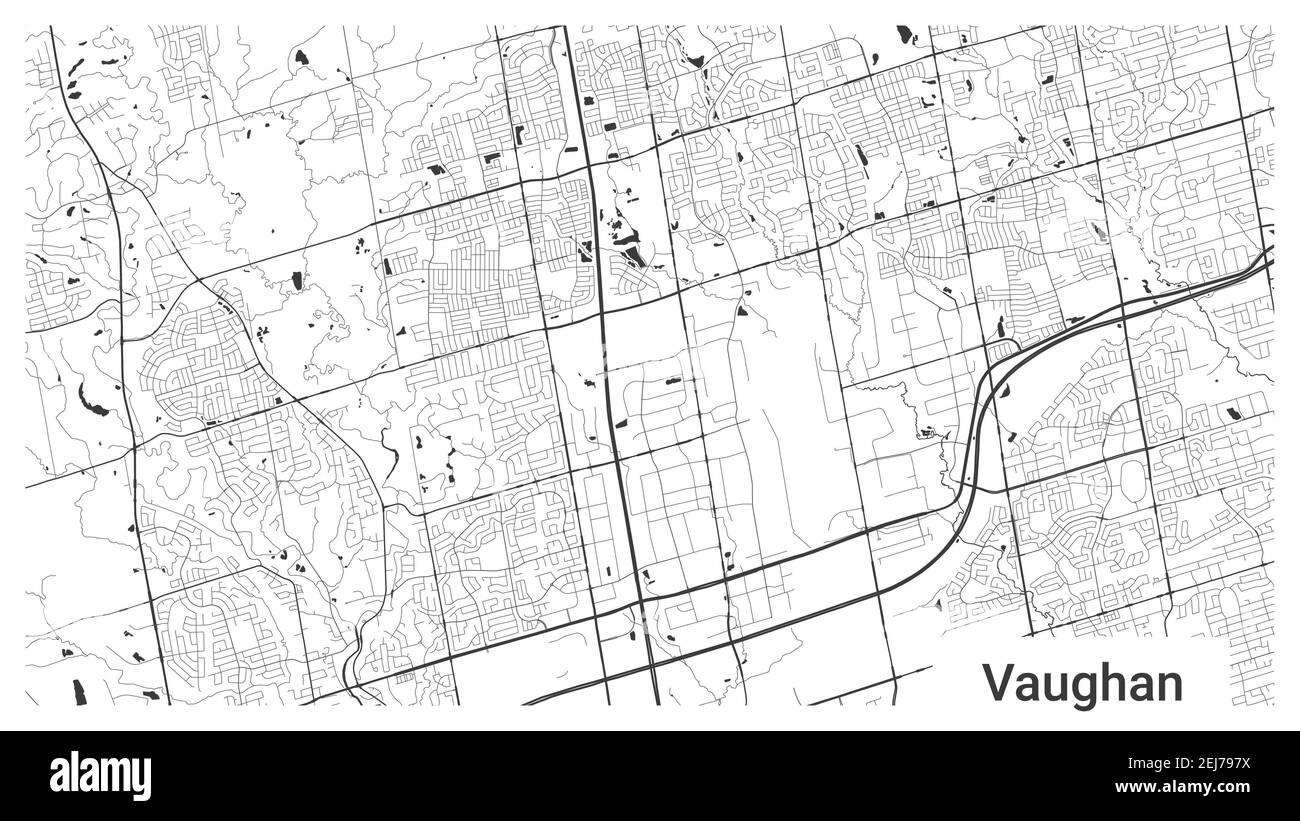 Mappa della città di Vaughan, Ontario, Canada. Sfondo orizzontale cartellone in bianco e nero terra, strade e fiumi. 1920 1080 proporzioni. Senza royalty g Illustrazione Vettoriale