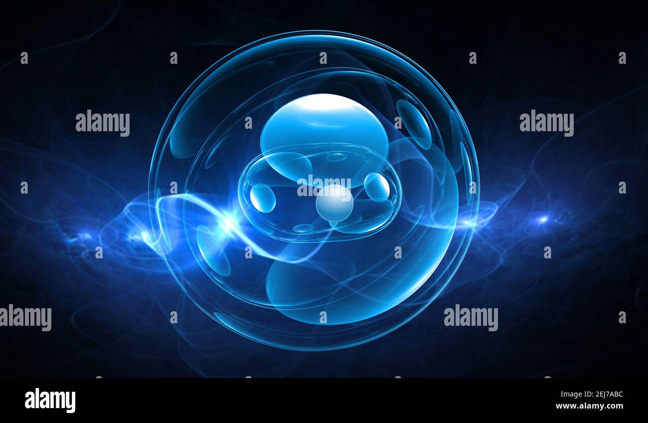 Cella sintetica su sfondo blu, illustrazione 3D Foto Stock