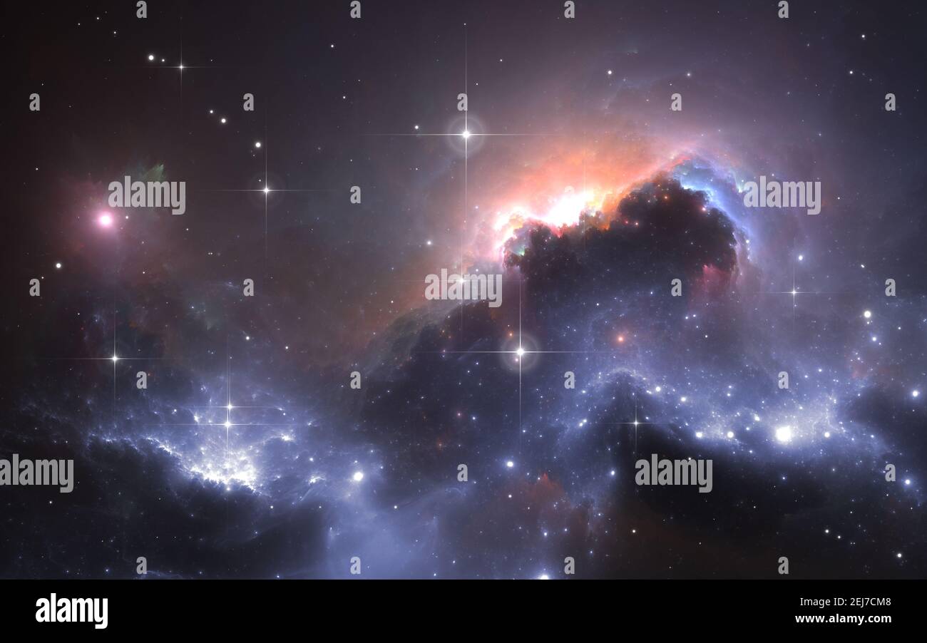 Nebulosa a spazio profondo con stelle, illustrazione 3D Foto Stock