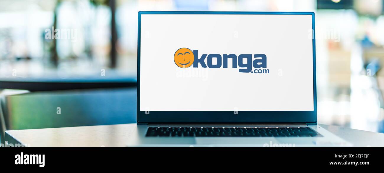 POZNAN, POL - 23 SETTEMBRE 2020: Computer portatile con logo di Konga.com, una società nigeriana di e-commerce fondata nel luglio 2012 con sede a Gbag Foto Stock