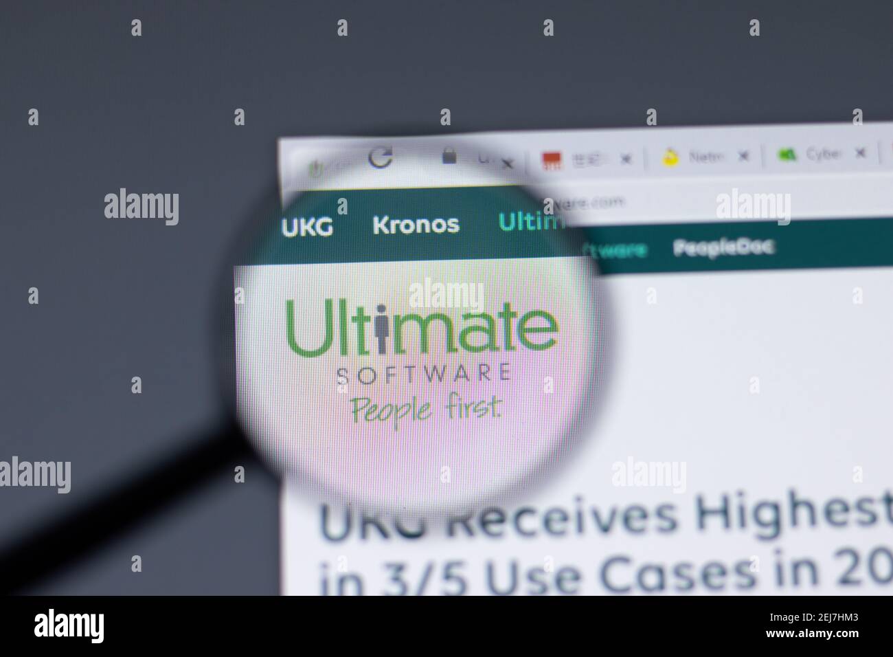 New York, Stati Uniti d'America - 17 Febbraio 2021: Il logo Ultimate Software in primo piano sulla pagina del sito, Editoriale illustrativo Foto Stock