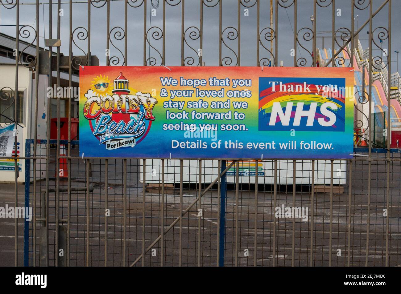 Coney Beach grazie NHS Heroes Banner / segno Foto Stock