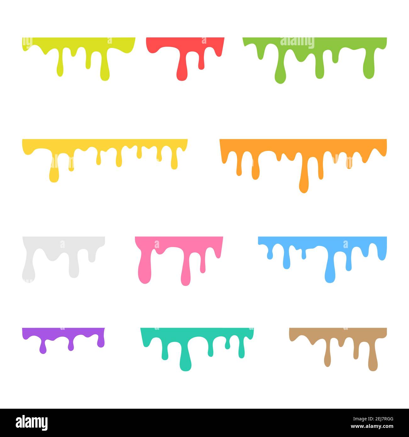 Gocce di fusione multicolore o gocce di vernice liquida isolate su sfondo bianco. Illustrazione Vettoriale